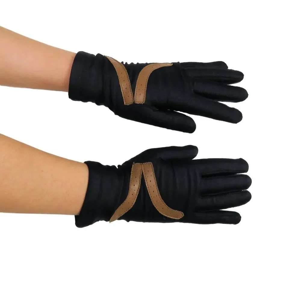 Sheer Energy 1990s Vintage Black & Brown Leather Riding Gloves Women's Retro